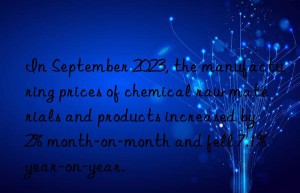 In September 2023, the manufacturing prices of chemical raw materials and products increased by 2% month-on-month and fell 7.1% year-on-year.